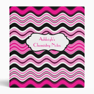 Pink, Black, White Wavy Striped Binder