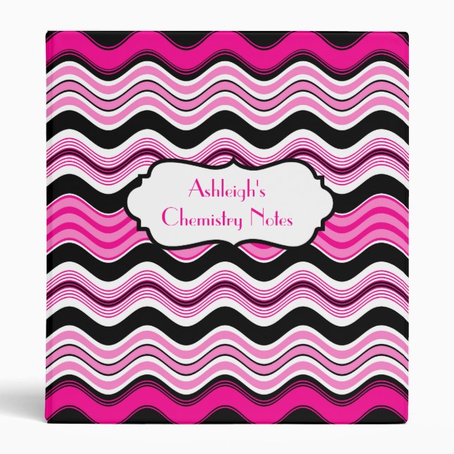 Pink, Black, White Wavy Striped Binder (Front)