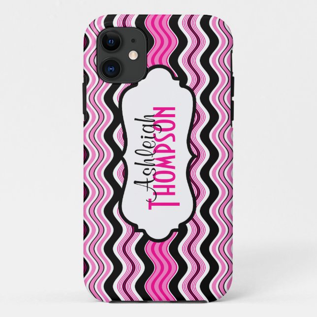 Pink, Black, White Wavy Stripes iPhone 5 Case (Back)