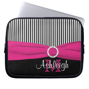 Pink Black White with FAUX Ribbon Laptop Sleeve