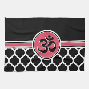 Pink Black White Yoga Symbol Kitchen Towel