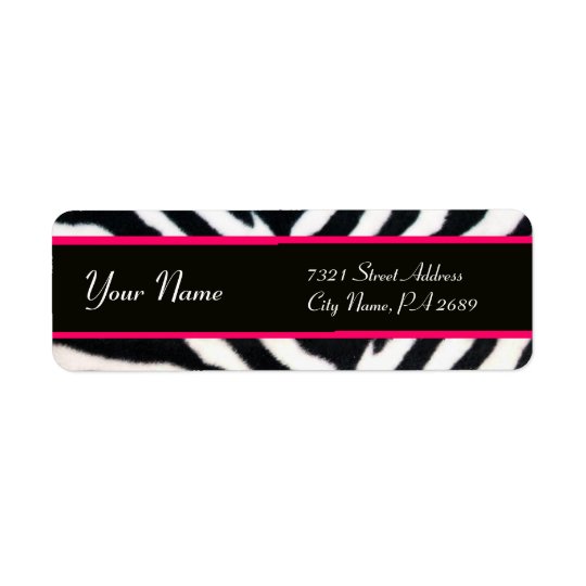 PINK BLACK WHITE ZEBRA FUR MONOGRAM RETURN ADDRESS LABEL