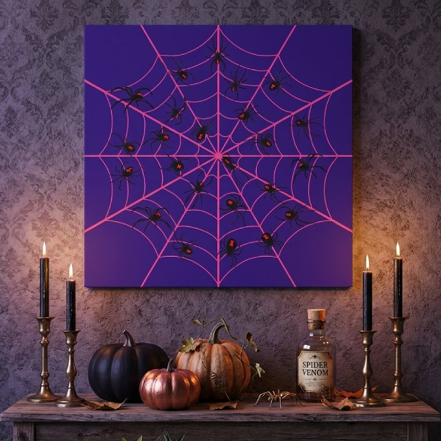 Pink Black Widow Spider Web Art Halloween Pattern Canvas Print (Creator Uploaded)