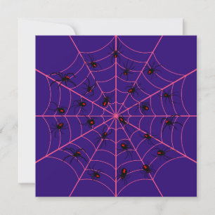Pink Black Widow Spider Web Art Halloween Pattern Card