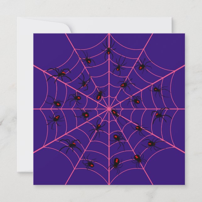 Pink Black Widow Spider Web Art Halloween Pattern Card (Front)