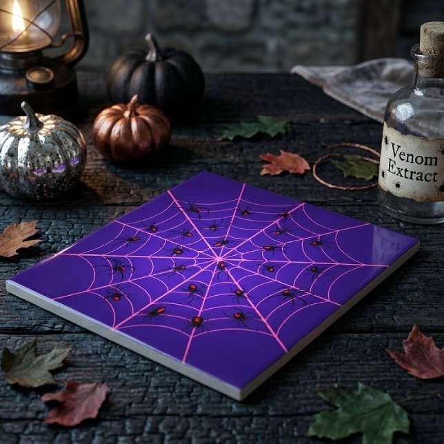 Pink Black Widow Spider Web Art Halloween Pattern Tile (Creator Uploaded)