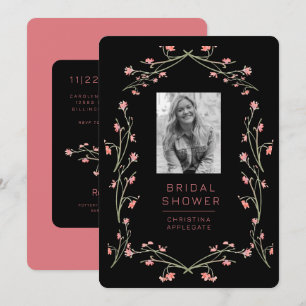  Pink & Black Wildflowers Photo Bridal Shower Invitation