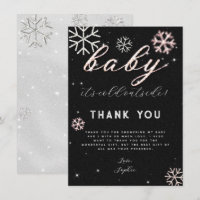 Pink Black Winter Rhinestone Baby Shower Thank You