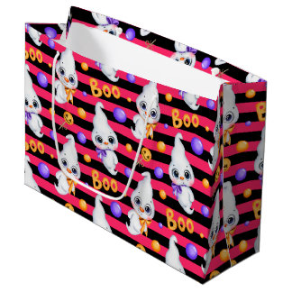 PINK & BLACK WITH CUTE LITTLE HALLOWEEN GHOSTS LARGE GIFT BAG