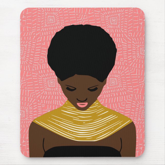  pink Black Woman Looking Down | Tribal Necklace Mouse Pad (Front)