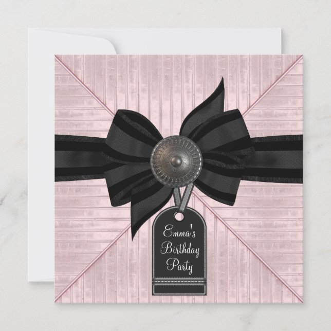 Pink Black Womans Birthday Party Invitation (Front)