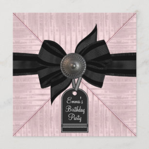 Pink Black Womans Birthday Party Invitation