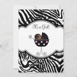 Pink Black Zebra Baby Girl Shower Invitations