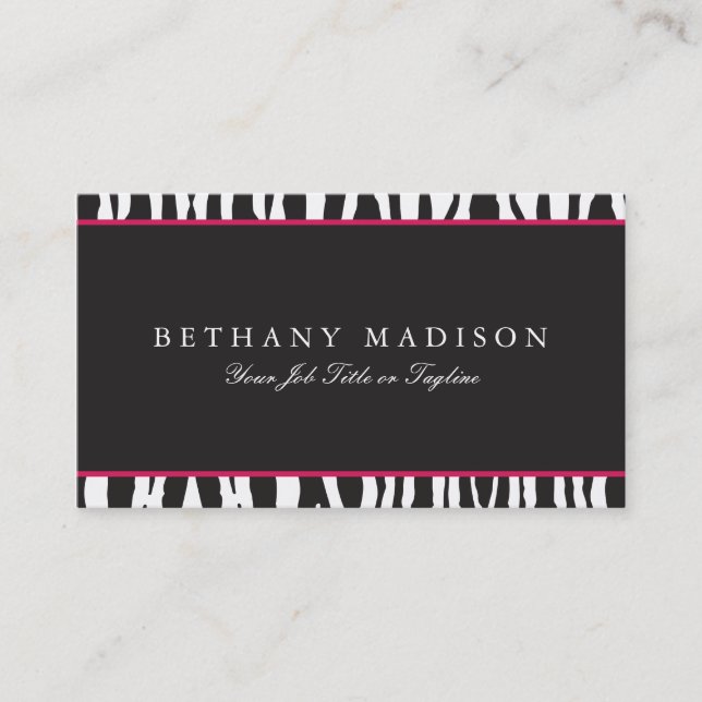 Pink & Black Zebra Business Cards (Front)