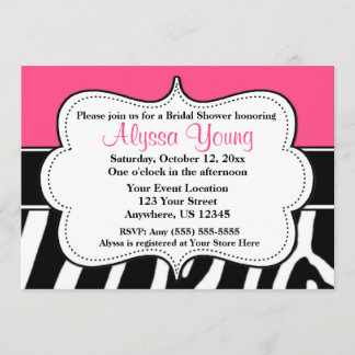 Pink Black Zebra Print Invitation
