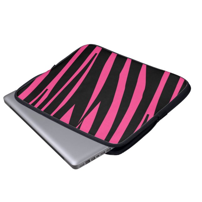 Pink black zebra stripe fun stylish laptop sleeve (Front Bottom)