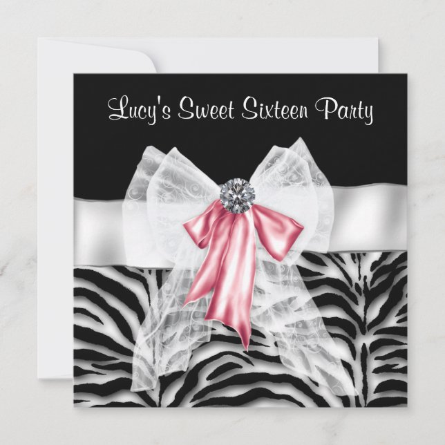 Pink Black Zebra Sweet 16 Birthday Party Invitation (Front)