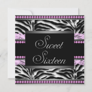 Pink Black Zebra Sweet 16 Party Invitation