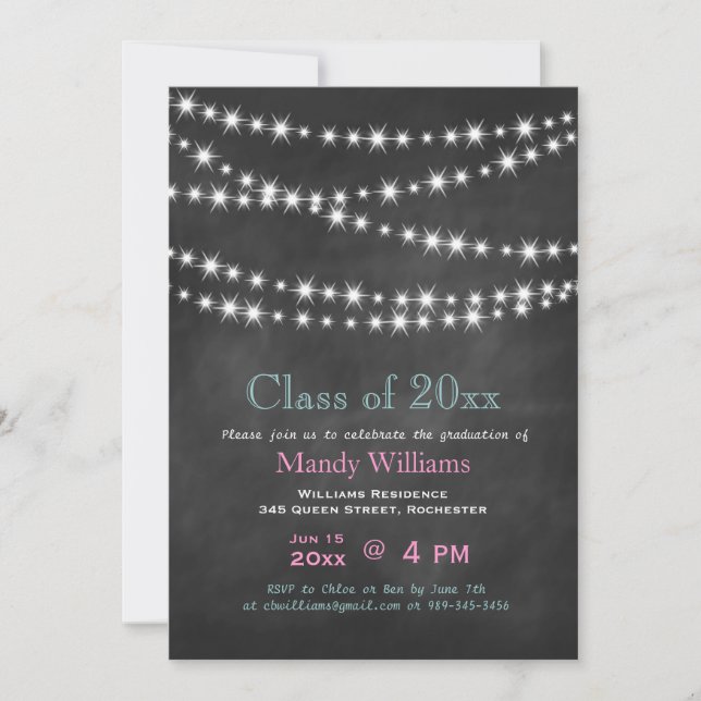 Pink Blackboard Party Lights Graduation Invitation (Front)