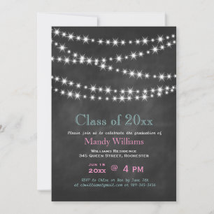Pink Blackboard Party Lights Graduation Invitation