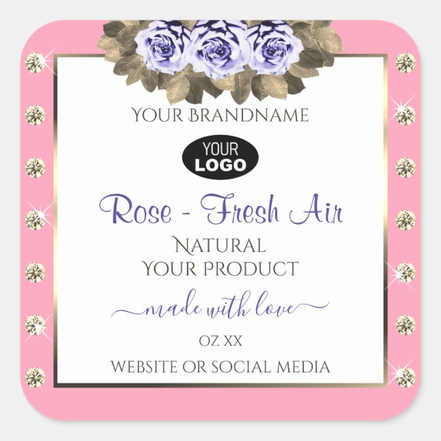 Pink Blanc Produit Étiquette Bleu Rose Bijoux Logo (Devant)