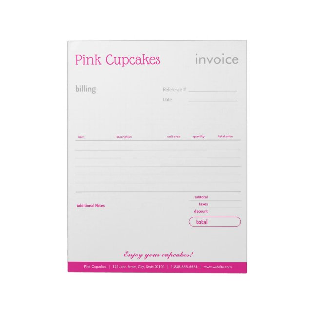 Pink Blank Order Form or Invoice Notepad (Rotated)