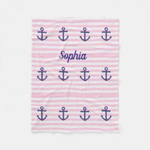 Pink blanket with nautical anchors, monogram