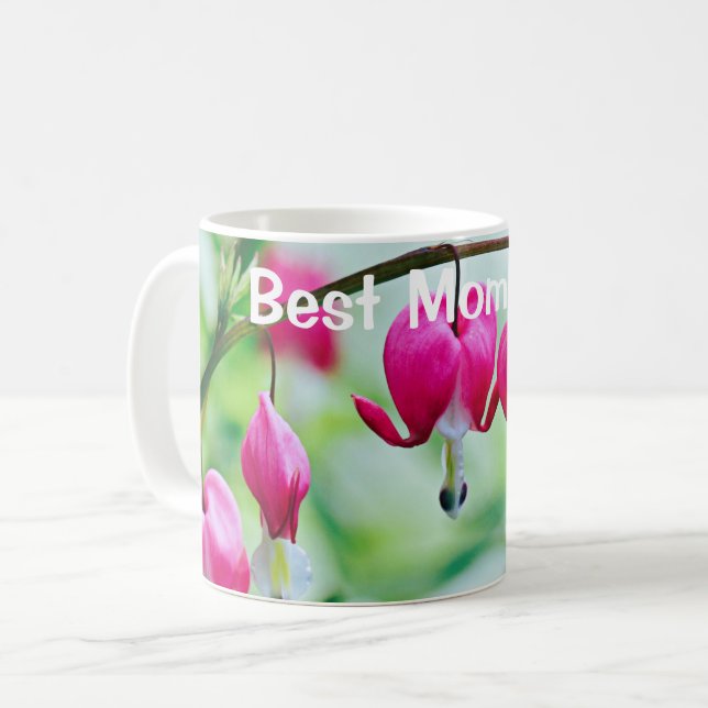 Pink Bleeding heart Flower Best Mom Ever Coffee Mug (Front Left)