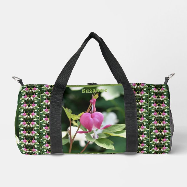 Pink Bleeding Heart Flower Mirror Personalized Duffle Bag (Front)