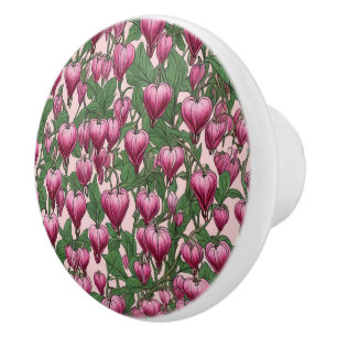 Pink bleeding heart flower pattern ceramic knob