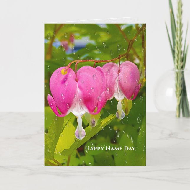 pink bleeding heart flowers and rain card (Front)