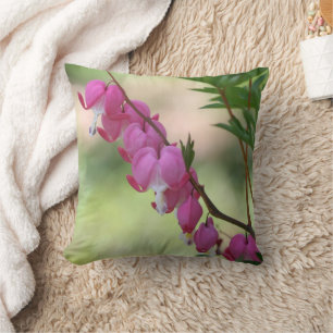 Pink Bleeding Hearts Flower Throw Pillow