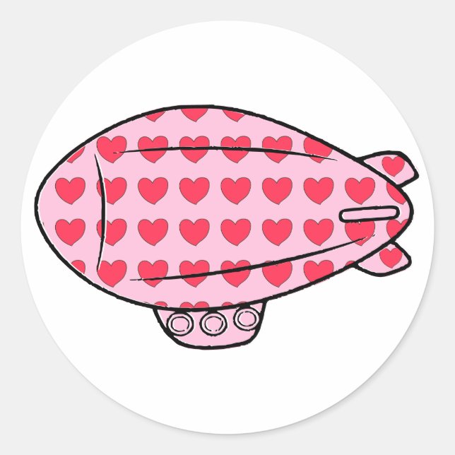 Pink Blimp Balloon Red Heart Pattern Custom Classic Round Sticker (Front)