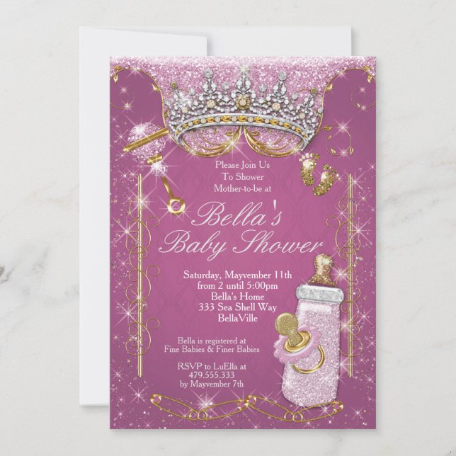 Pink Bling Glitter Baby Shower Invitations (Front)