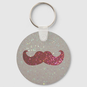 Pink Bling Moustache (Faux Glitter Graphic) Keychain