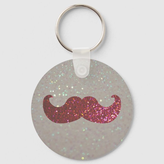 Pink Bling Moustache (Faux Glitter Graphic) Keychain (Front)
