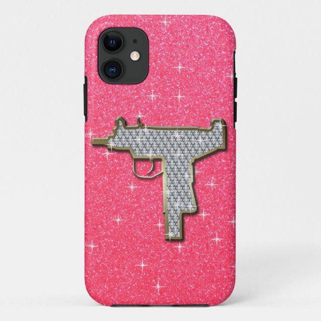 Pink Bling Uzi Gun Case-Mate iPhone Case (Back)