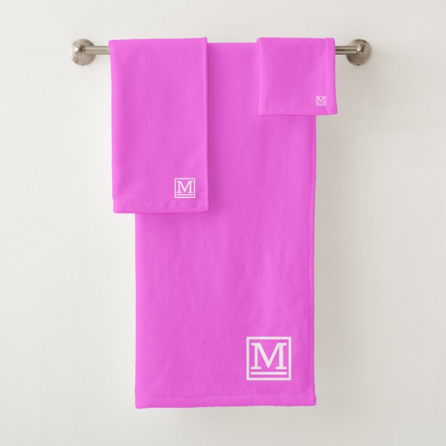 Pink Block Monogrammed  Bath Towel Set (Insitu)