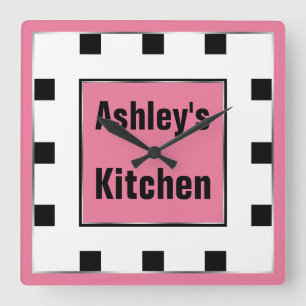 Pink Block Square Personalized Wall Clock