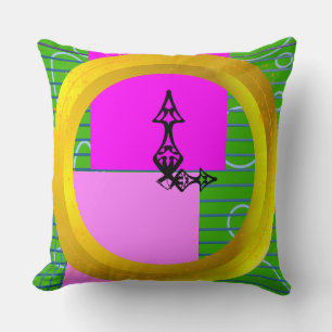 Pink Blocks on Gold Ring Green Geometric Throw Pillow