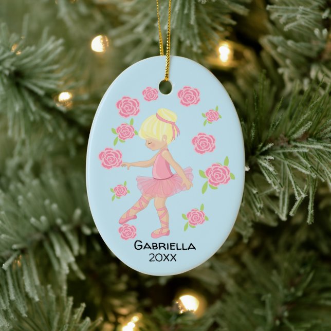 Pink Blond Haired Ballerina Christmas Ceramic Ornament (Tree)