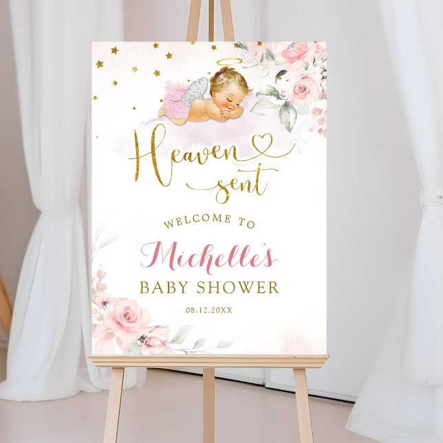 Pink Blonde Angel Baby Heaven Sent Welcome Sign (Creator Uploaded)