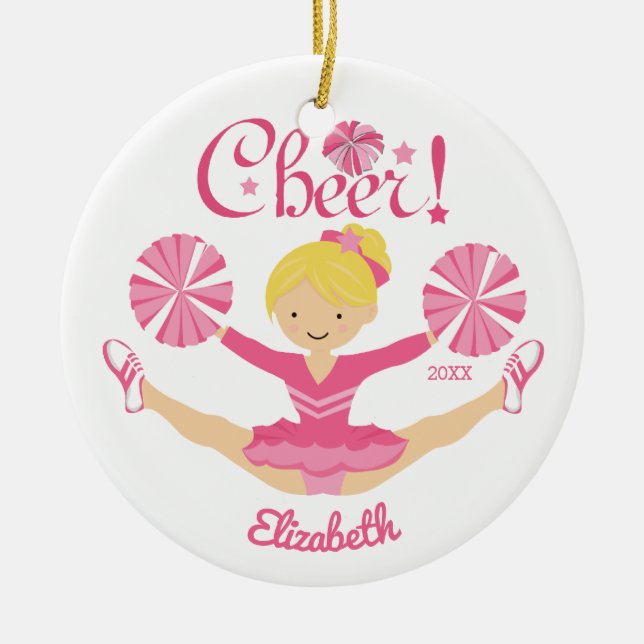 Pink Blonde Cheerleader Personalized Ornament (Front)