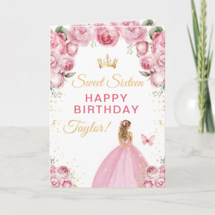 Pink Blonde Hair Girl Sweet Sixteen Birthday Card