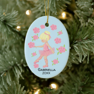 Pink Blonde Haired Ballerina Christmas Ceramic Ornament