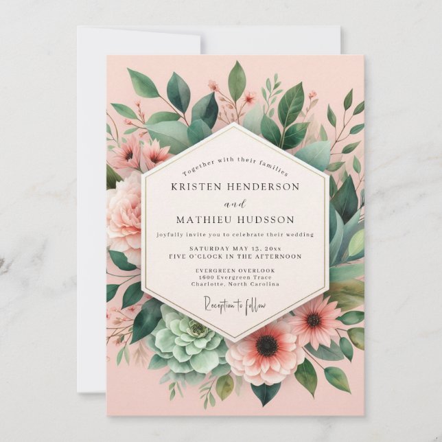 Pink Bloom Botanical Wedding Invitation (Front)