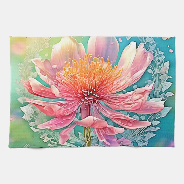 Pink Bloom Butterfly Dream Kitchen Towel (Horizontal)