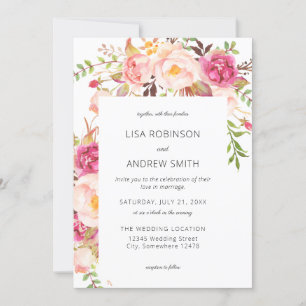 Pink Blooming Blush 2 Floral Faire-part de mariage