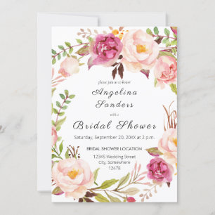 Pink Blooming Blush Floral Bridal Shower Invitation