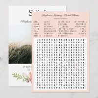 Pink Blooming Floral Bridal Shower Word Search